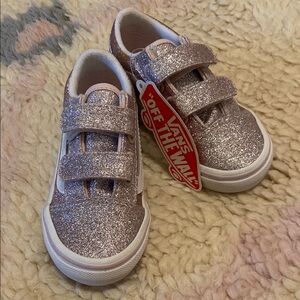 Vans Pink and Silver Glitter Sneakers with Velcro Straps